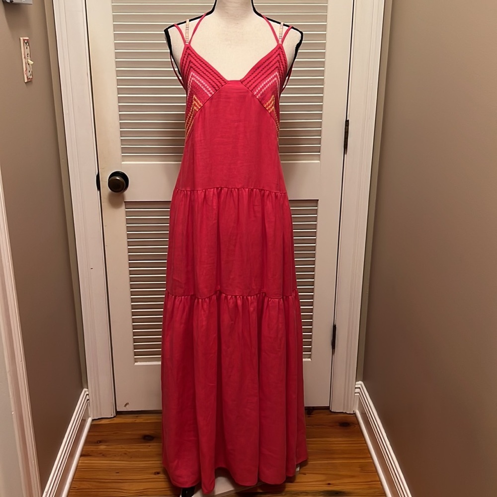 135. SFIZIO Linen Maxi Dress In Raspberry, Size Medium - Picture 3 of 17